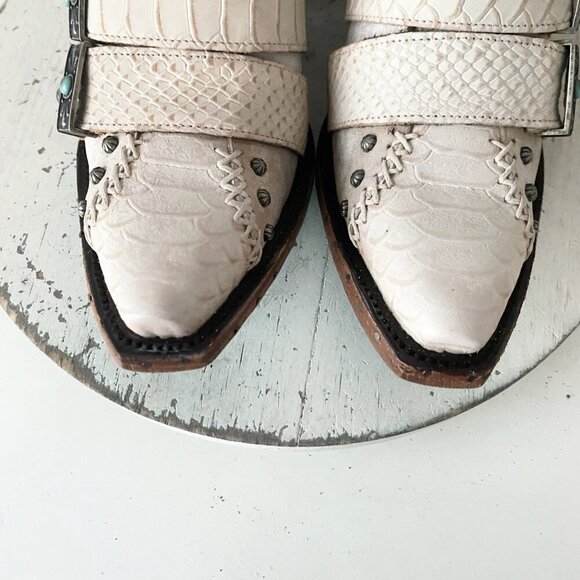 Lane SHOWDOWN Womens White Cowboy Boots 8 Short Western Cowgirl Lace-up Bootie - Picture 6 of 11